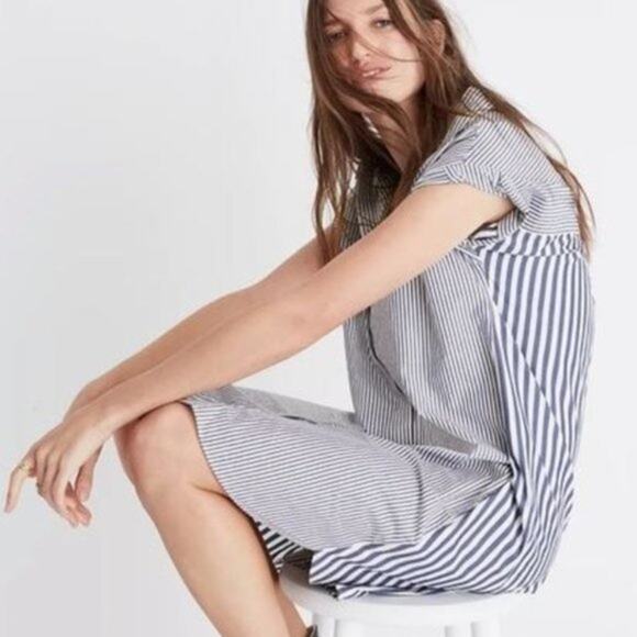 Madewell Women's Dress Stripe-mix shirtdress Blue White A line Cotton xS - Picture 7 of 7